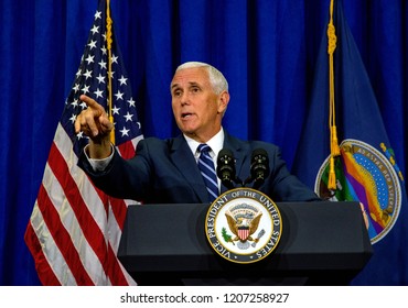 Topeka Kansas, USA, October 19, 2018 
Vice-President Mike Pence Speaks To Supporters At A Fundraiser For Republican Congressional Candidate Steve Watkins  