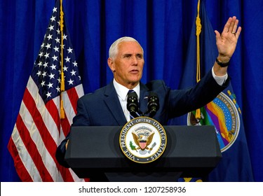 Topeka Kansas, USA, October 19, 2018 
Vice-President Mike Pence Speaks To Supporters At A Fundraiser For Republican Congressional Candidate Steve Watkins  