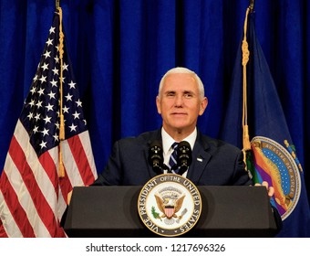 Topeka Kansas, USA, October 19, 2018 
Vice-President Mike Pence Speaks To Supporters At A Fundraiser For Republican Congressional Candidate Steve Watkins  