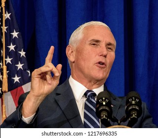 Topeka Kansas, USA, October 19, 2018 
Vice-President Mike Pence Speaks To Supporters At A Fundraiser For Republican Congressional Candidate Steve Watkins  