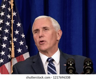 Topeka Kansas, USA, October 19, 2018 
Vice-President Mike Pence Speaks To Supporters At A Fundraiser For Republican Congressional Candidate Steve Watkins  