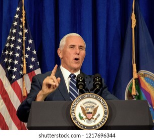 Topeka Kansas, USA, October 19, 2018 
Vice-President Mike Pence Speaks To Supporters At A Fundraiser For Republican Congressional Candidate Steve Watkins  