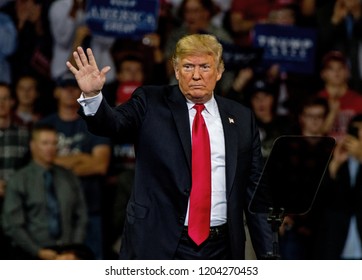 Topeka Kansas, USA, October 6, 2018
President Donald Trump At Rally In Support Of Kansas Secretary Of State Kris Kobach Who Is The Republican Candidate For Governor.