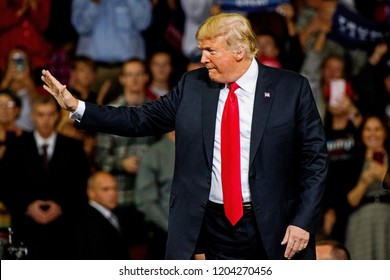 Topeka Kansas, USA, October 6, 2018
President Donald Trump At Rally In Support Of Kansas Secretary Of State Kris Kobach Who Is The Republican Candidate For Governor.