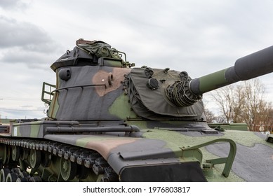 Topeka, KS United States Of America - March 27th, 2021: Close Up Of Turret On Main Battle Tank M-60 Used By 635th Armor Regt Units, On Display At The Museum Of The Kansas National Guard.