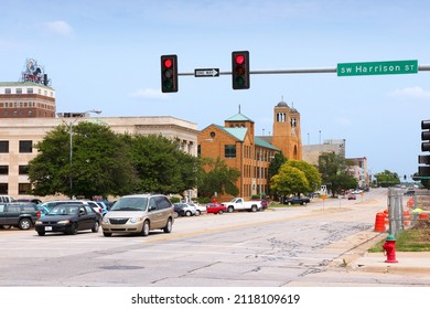 TOPEKA, USA - JUNE 25, 2013: Street view in downtown Topeka, Kansas. Topeka is the capital city of the State of Kansas and is the 4th biggest populated area in Kansas.