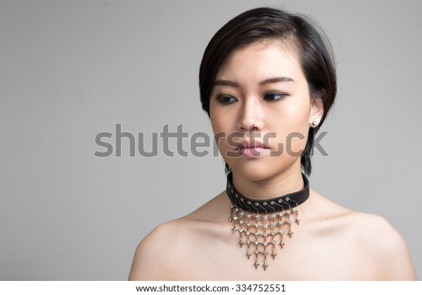 Topless Asian Woman Short Hair Royalty Free Stock Image