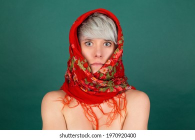 Topless Girl Russian Folk Headscarf On Stock Photo Shutterstock