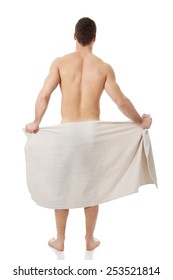 Topless Muscular Man Wrapped In Towel.