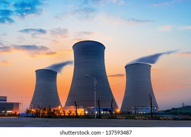tops of cooling towers of atomic power plant