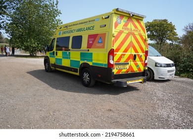 Topsham, UK - August 2022: South Western Ambulance Service Emergency Ambulance At Darts Farm