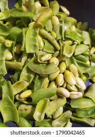 Topview of chopped Lima beans. scientific name is Phaseolus lunatus. commonly known as butter bean, sieva bean, double bean or Madagascar bean, is a legume grown for its edible seeds or beans.