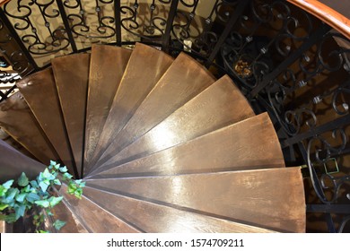 Topview Of Winder Stair With Wooden Thread.