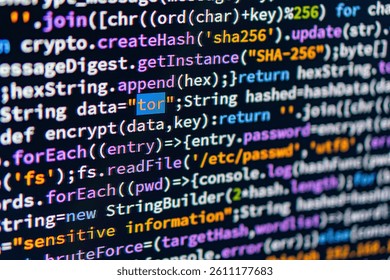 Tor. Close-up image of a C code snippet in a text editor, with syntax highlights for strings, function calls, and control structures