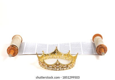 Torah Scroll With A Royal Crown Isolated On A White Background