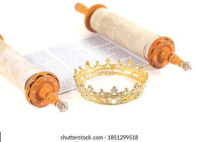 Torah Scroll With A Royal Crown Isolated On A White Background