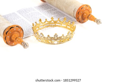 Torah Scroll With A Royal Crown Isolated On A White Background