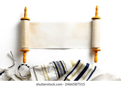 Torah scroll with Tallit on a light background