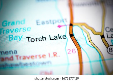 Torch Lake. Michigan. USA On A Map