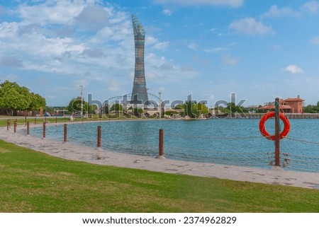The torch tower in Doha viewed from the Aspire park, Qatar.