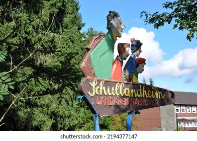 TORFHAUS, GERMANY - Sep 07, 2013: An Old School Sign In Germany (translation: School Hostel In The District Of Hannover)