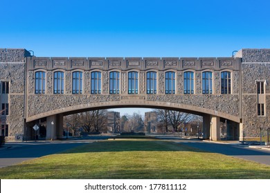 Torgersen Hall and bridge to Newman Library at Virginia Tech