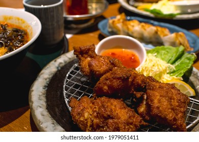 Tori Karaage And Other Japanese Cuisine At A Casual Dining Restaurant.