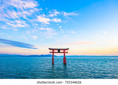 Torii and Lake Biwa, Shiga Prefecture in Japan