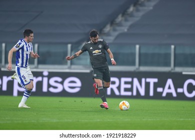 Torino, Italy. 18th February 2021. Bruno Fernandes Of Manchester United Fc  During  Uefa Europa League  Match Between Real Sociedad De Futbol And Manchester United Fc .