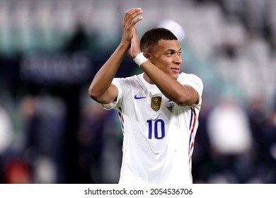 Torino, Italy. 7 october. Kylian Mbappe of France  celebrates after winning  the Uefa Nations League semi-final  match between Belgium and France 