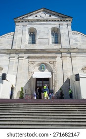 Torino, Italy - April 21, 2015: Security People At The Entrance Of The Cathedral Of Turin, Italy, Ready For 2015 Holy Shroud Exhibition. Wide Angle View From Below.