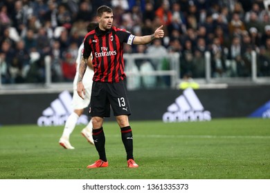 Torino, Italy - April 6,2019. Italian Serie A. Juventus Fc Vs Ac Milan.  Alessio Romagnoli Of Ac Milan  .