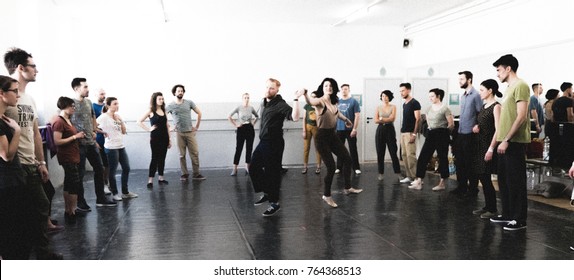 Torino, Italy. March 20, 2017. Swing Dance Lessons On The Dance School With Teachers At Torino Swing Train Festival