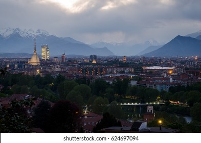 Torino, Skyline With Mole Antonelliana And Susa Valley