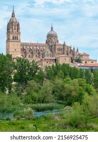 Río Tormes and majestic sixteenth-century Gothic cathedral of Salamanca, Spain