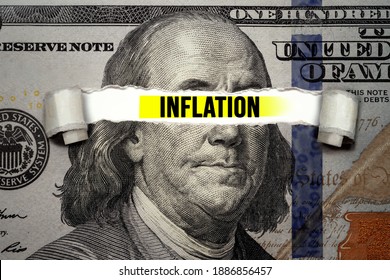 Torn bills revealing Inflation words. Idea for FED consider interest rate hike, world economics and inflation control, US dollar inflation - Shutterstock ID 1886856457