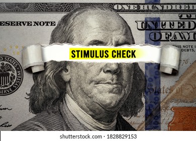 Torn Bills Revealing Stimulus Check Words. Idea For USA Check, Coronavirus Affects US Dollar, People Need To Spend