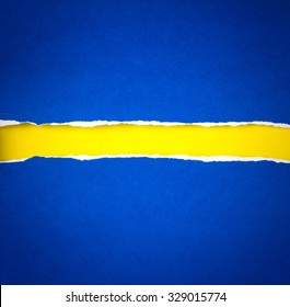 Torn Blue Paper And Space For Text With A  Yellow Paper Background