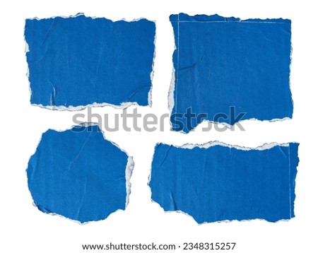 torn blue paper for using as text box on white background with clipping path