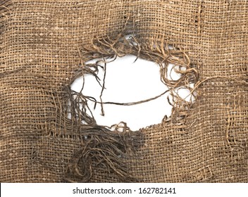 Torn Burlap Decayed. Ragged Linen Fabric. 