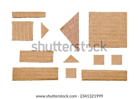 Torn Carton packaging. Cardboard mockup set. Blank tag for show price or discount isolated on white with clipping path