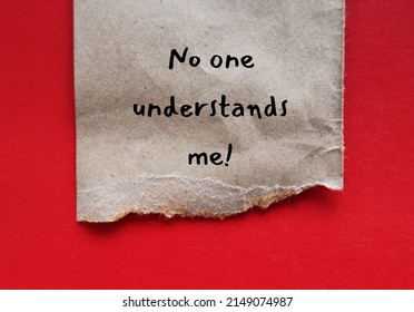 Torn craft paper on red background with handwritten text NO ONE UNDERSTANDS ME, concept of being around people and feel misunderstood