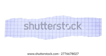 Torn graph paper strip isolated on white background, ripped notebook grid paper with rough edges, Mockup template. Torn striped paper. Rip graph paper piece. scrapbooking design elements. Cut Out
