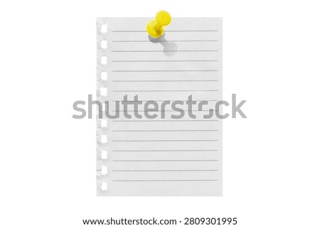 Torn notebook paper attached with a push pin isolated on a transparent background.