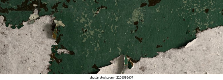 Torn Old Faded Paper Wallpaper On The Wall. Ragged Scraps Of White Paper On A Blue Background. Vintage Texture For Background And Design. Closeup View With Copy Space For Text.