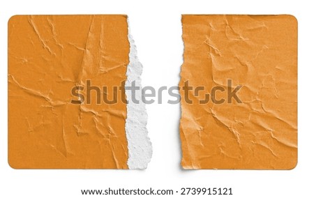 Torn Orange Paper Sticker Split into Two Halves