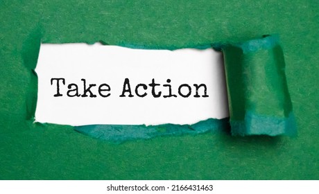Torn paper in the middle of the sheet, inside on a white background the inscription - Take action