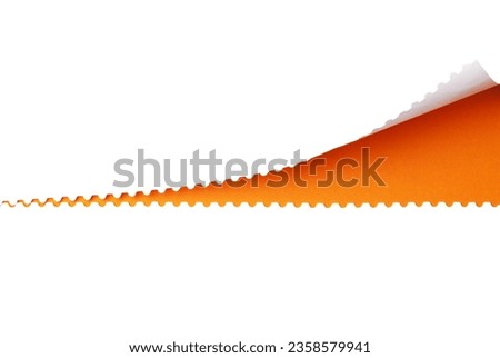 Torn paper stripe. Tearing Cut perforated Orange White Background