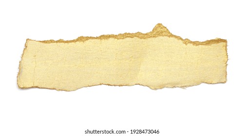 Torn Piece Of Edge Paper On White Horizontal Long Background. Gold And Bronze Color Marble Texture.