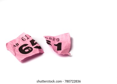 Torn Up Pink Raffle Ticket. Losing Number